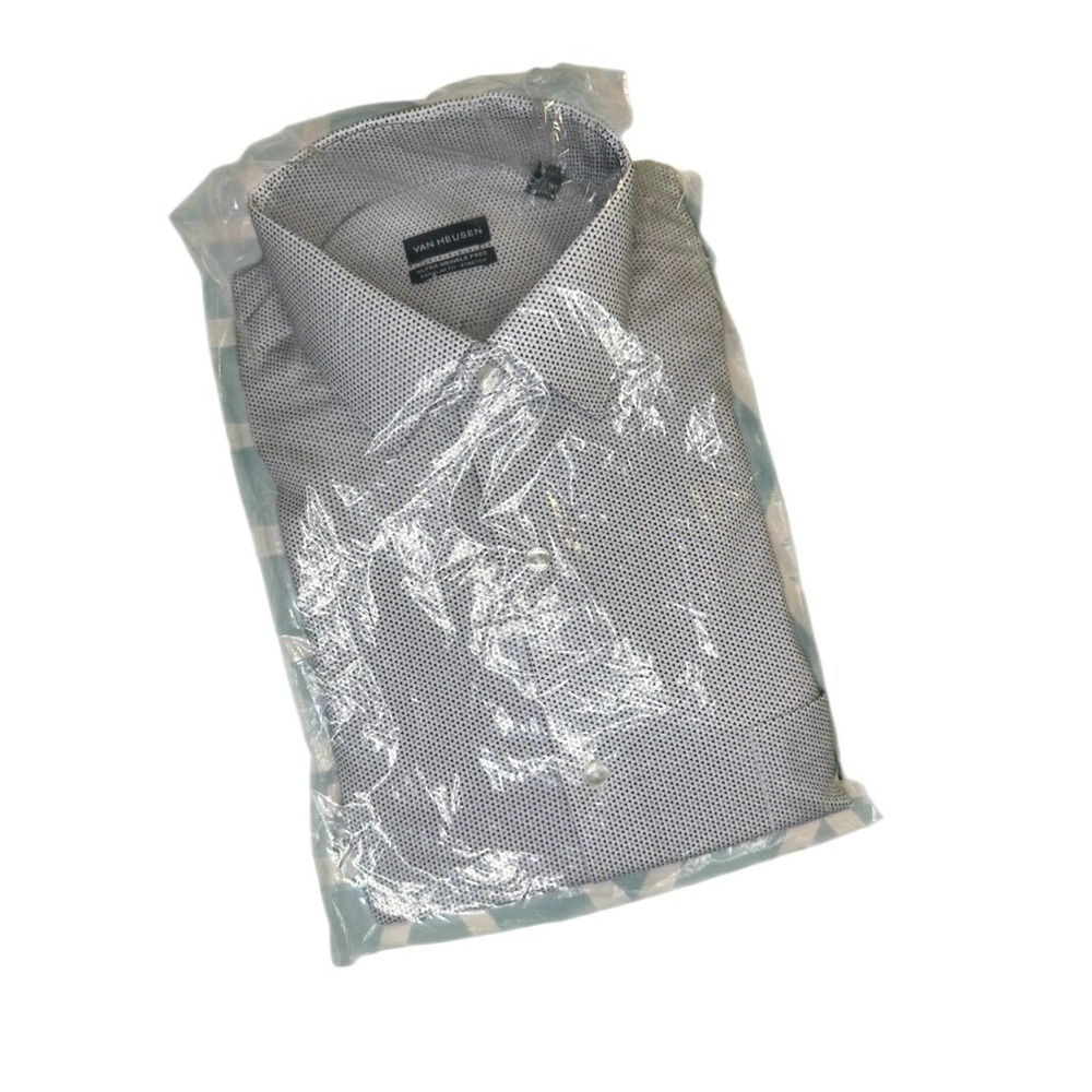 Van Heusen Mens Dress Shirt Blue Multi Triangle Print Stretch Wrinkle‎ Free